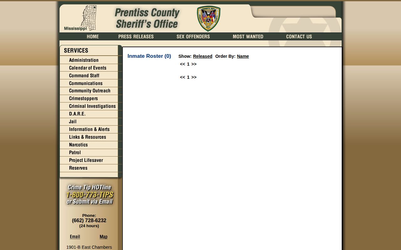 Prentiss County official jail roster current-custody page