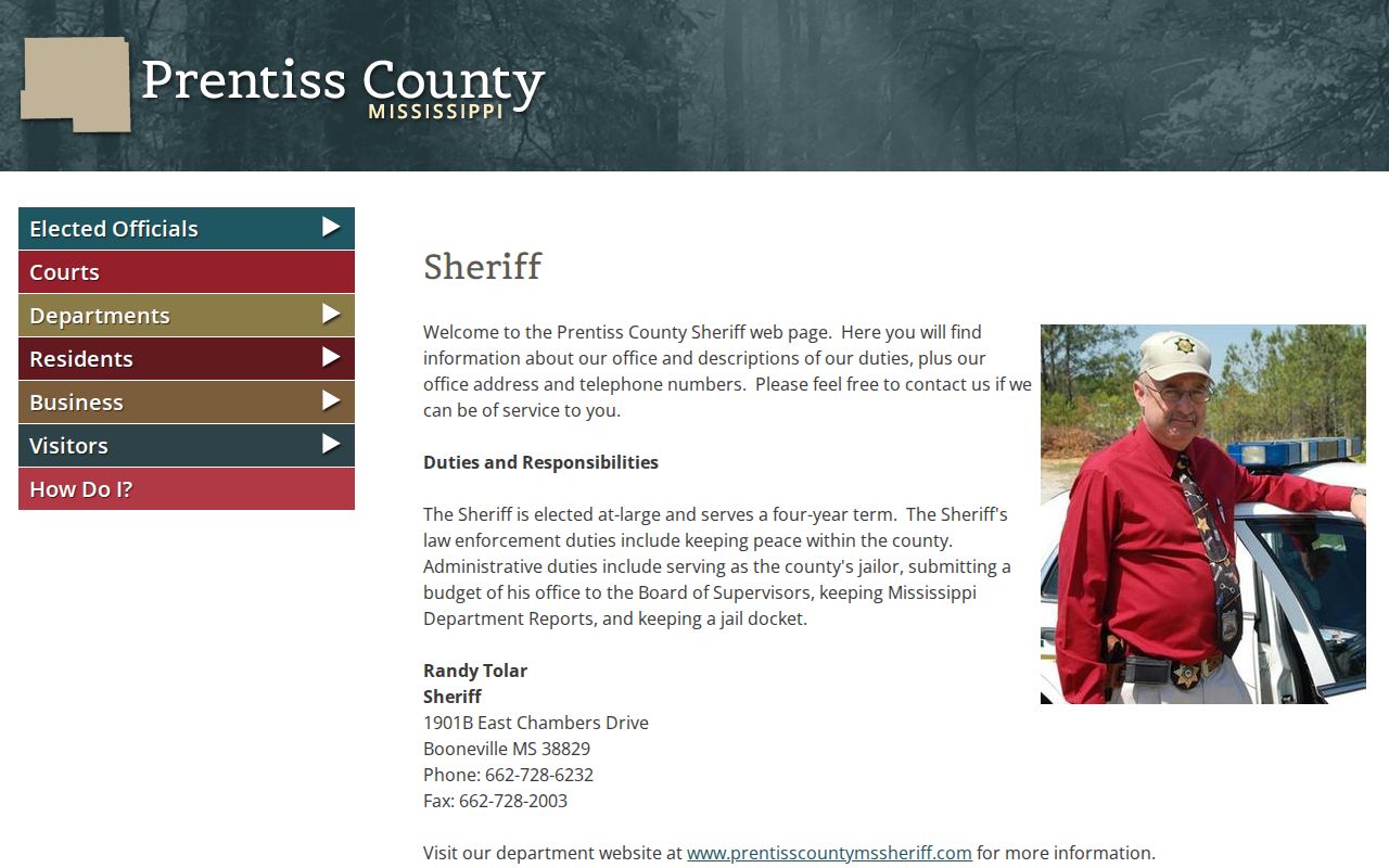 Prentiss County sheriff page for booking-record access