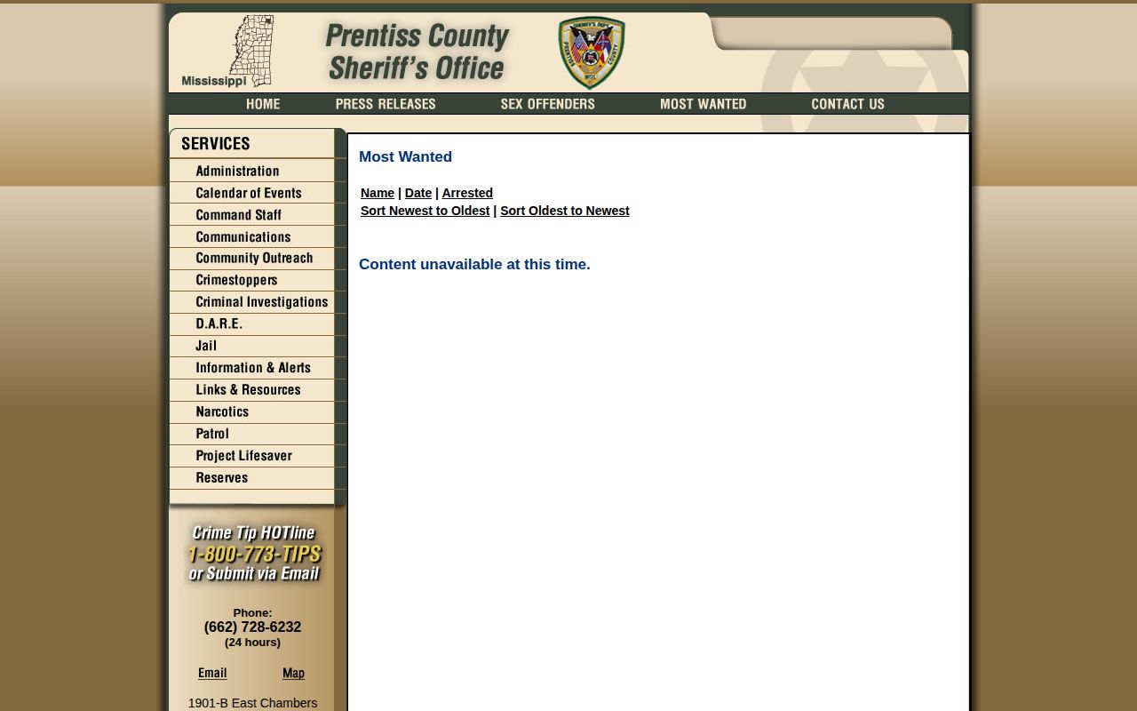 Prentiss County Sheriff wanted-record interface